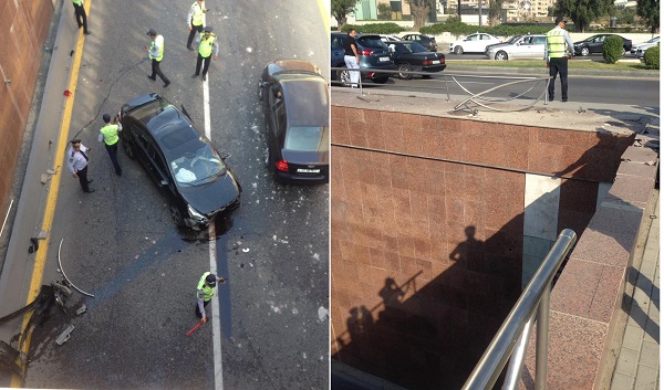 Bakıda qəza: avtomobil yoldan çıxaraq tunelə düşdü - FOTO
