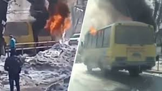 12 sərnişinin olduğu avtobus yanıb - VİDEO