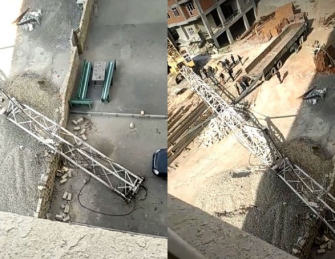 Abşeronda qaldırıcı kran aşdı  - VİDEO