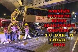 Sərnişin avtobusu beton arakəsməyə çırpıldı: 3-ü ağır, 33 yaralı - FOTO