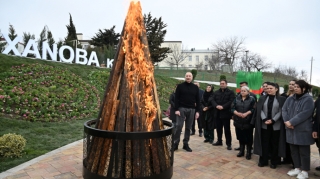 Prezident Xocavənddə Novruz tonqalını alovlandırdı - VİDEO