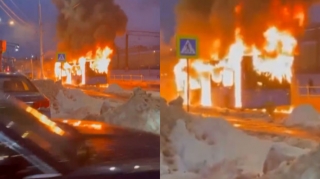 Sərnişin avtobusu od tutub yandı – ANBAAN VİDEO 