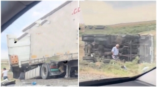 Bakı-Ələt yolunda “TIR”la toqquşan “KamAZ” dərəyə aşdı    - VİDEO