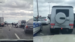 Aeroport yolunda dəhşətli qəza:  kilometrlərlə tıxac yaranıb   - FOTO - VİDEO