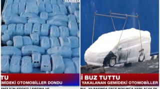 Avtomobillər gəmidə belə dondu  - VİDEO