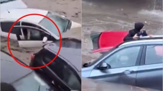 İçində sərnişinlər olan maşınlar sel axınında sürüklənir: Təbii fəlakətdən kadrlar - VİDEO   