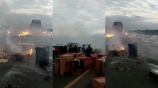 Masallı - Bakı yolunda TIR yanıb - VİDEO 