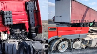 На трассе Алят - Астара у грузовика лопнуло колесо - ВИДЕО 
