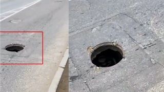 Oткрытый люк в Пиршаги угрожает автомобилистам - Ловушка на дороге - ФОТО