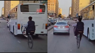 Azyaşlı Heydər Əliyev prospektində velosipedin qabağını qaldırıb sürdü - VİDEO 