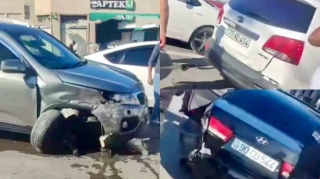 Mərdəkanda zəncirvari qəza - 3 maşın  toqquşdu   - VİDEO