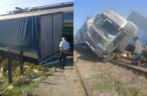 Sabirabadda qatarla yük maşını toqquşub - VİDEO