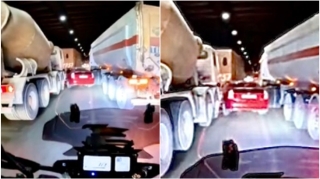 Prospektdə betonqarışdıran maşın önünə keçən “Prius”u sürüdü   - ANBAAN VİDEO