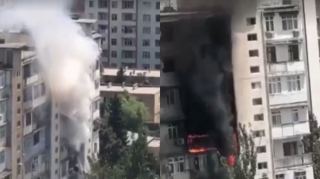 Bakıda yaşayış binası yanır     - VİDEO