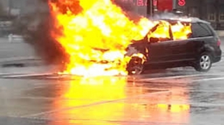 Lənkəranda avtomobil qəzadan sonra yanıb