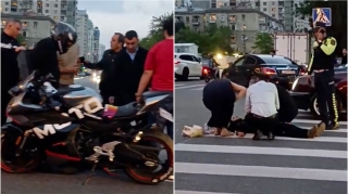 Bakıda motosiklet keçiddən keçən  qadını vurub yerə sərdi   - VİDEO