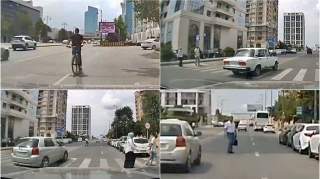 Bu videoda qayda pozmayan yoxdur  - Velosipedçi, piyada və sürücülər xaos yaradır  - VİDEO