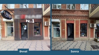 Gəncədə tarixi binaların üzərindəki reklam lövhələri demontaj olundu   - FOTO