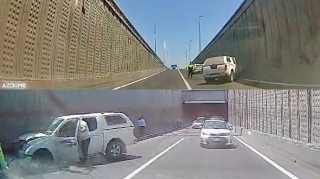Sabunçuda “Nissan” tunelin divarına çırpıldı   - VİDEO