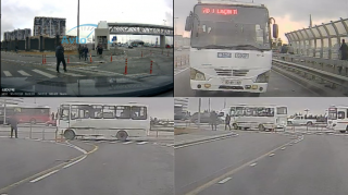 Dayanmadan siqnal verən avtobus sürücüsü adacığa girib əks yola çıxdı - VİDEO 