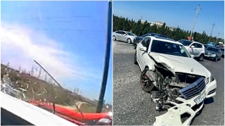 Zabratda növbəsini gözləməyən qadın sürücü   “Mercedes”i vurdu  - ANBAAN VİDEO