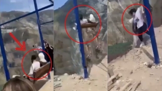 Təhlükəli əyləncə:  Uçurumun kənarında yellənən qızlar yıxıldı   - VİDEO