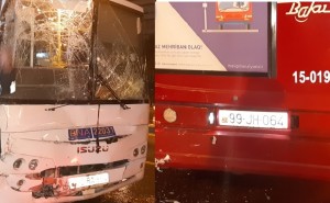 Bakıda iki avtobus toqquşdu, 6 nəfər xəsarət aldı  ÖZƏL - FOTO