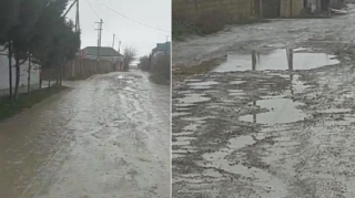 Bu küçənin sakinləri yoldan istifadə edə bilmir - Su ilə dolu çalalar və palçıq - VİDEO 