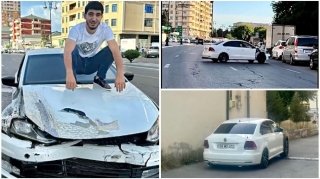 Yasamalda “hoqqa” verib  “şou” göstərmək istəyən sürücü “Mercedes”i vurdu   - REAL VİDEO