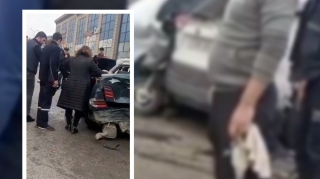 Sumqayıt yolunda dəhşətli qəza:  "Mercedes" yol kanrındakı maşınlara çırpıldı - VİDEO 