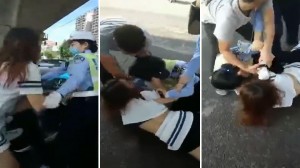 YPX əməkdaşı ilə motosikletçi ər-arvad arasında dava - VİDEO