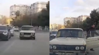 Əks istiqamətdə hərəkət edən küsəyən “VAZ” sürücü maşını yolun ortasında atıb getdi - VİDEO