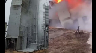 В России из-за пожара обрушилась зерносушилка   - ВИДЕО
