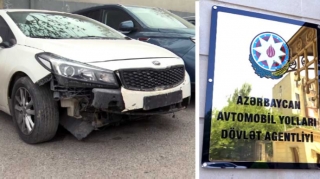 Təmirə bağlanan yola daxil olan sürücü qəza törətdi - VİDEO 