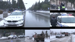 Sumqayıtda yol polisi qarlı havada belə çalışır  - FOTO - VİDEO