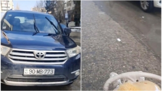 Səkidə maşın saxlayan sürücü Sabunçu DYP tərəfindən cəzalandırıldı - VİDEO