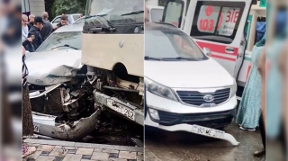 Şamaxinkada əks yola çıxan yük maşını “Prius” və “Kia”ya çırpıldı    - VİDEO
