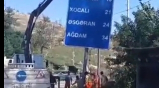 Şuşadan Xankəndiyə yol nişanı qurulur   - VİDEO