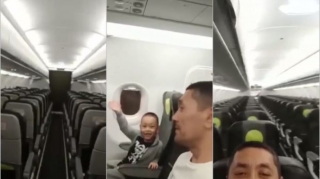 Ata-bala Rusiyaya məxsus təyyarədə gülməli anları qeydə aldılar - VİDEO 