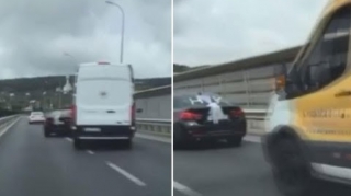 Toy karvanındakı avtomobillərin təhlükəli manevrləri - VİDEO 