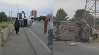 На дороге Баку - Губа опрокинулся автомобиль - ВИДЕО