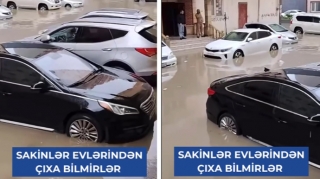 Xırdalan yenə yağışa təslim oldu – Sakinlər evlərində, maşınlar su altında qaldı - VİDEO 