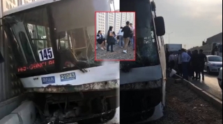 Bakıda sərnişin avtobusu qəza törətdi - Xəsarət alanlar var - VİDEO 
