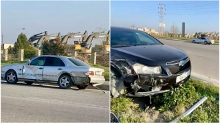 Müşfiqabadda “Chevrolet” “Mercedes”ə çırpılıb ayrıcı zolağa çıxdı   - VİDEO