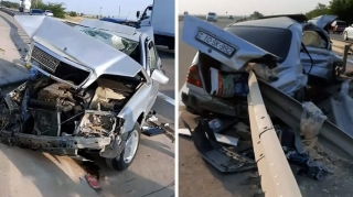 Goranboyda "Mercedes" dəmir arakəsməyə çırpılıb, xəsarət alanlar var - FOTO 