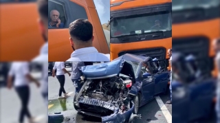 Qəza törədən “TIR” sürücüsü sükan arxasında şoka düşdü   - VİDEO