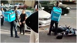 Bakıda “KIA” mopedlə toqquşdu, sürücülər arasında mübahisə düşdü    - VİDEO