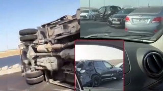 Böyükşor şossesində yük maşını aşıb, xəsarət alanlar var - VİDEO 