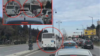 Sumqayıtda avtobus yol hərəkəti qaydalarını pozdu - VİDEO 