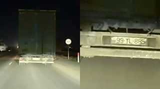 Gecə yük maşınının işıqlarını söndürən sürücü yolda təhlükə saçdı   - VİDEO